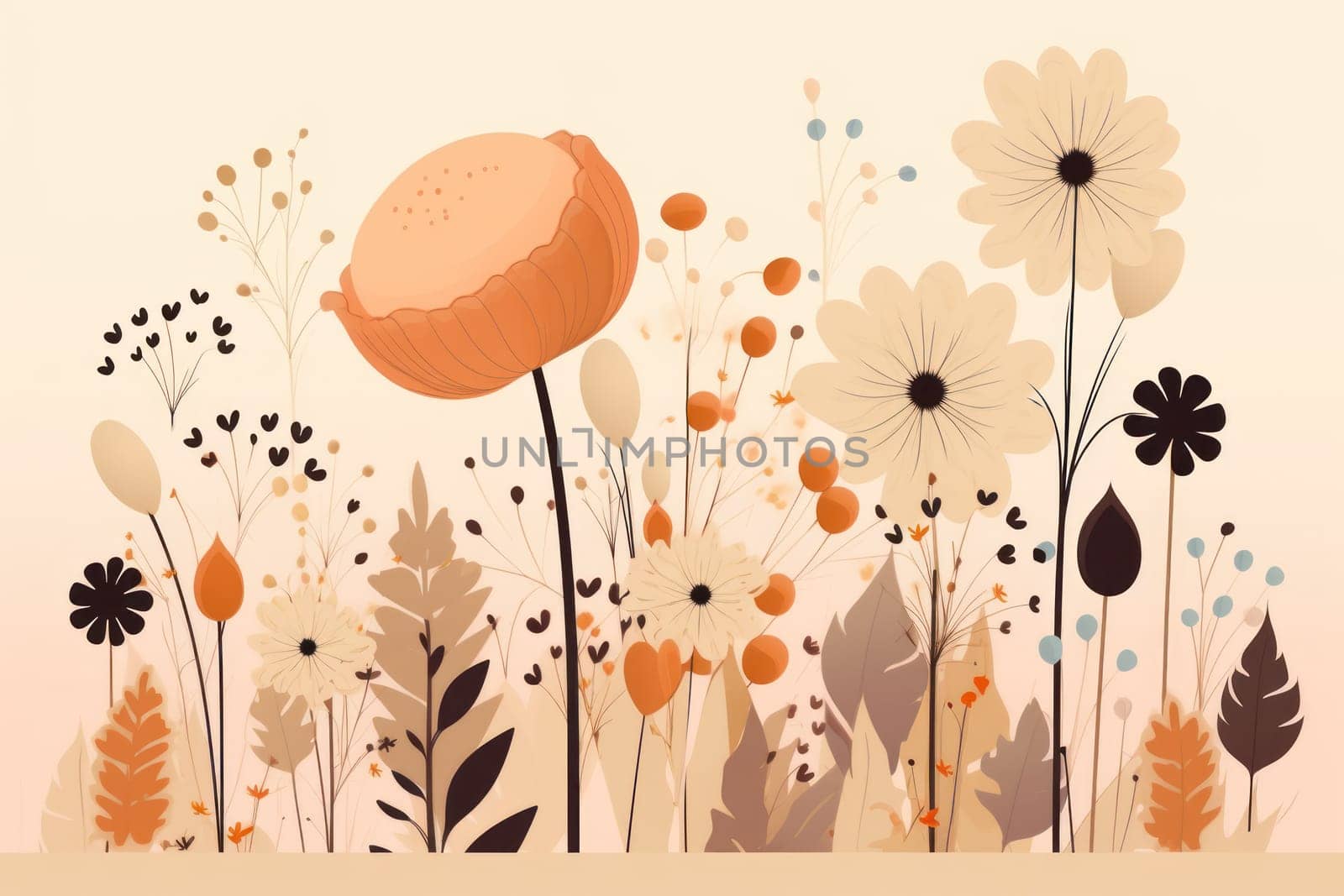 background with simple drawn flowers and fall things, Generative AI.