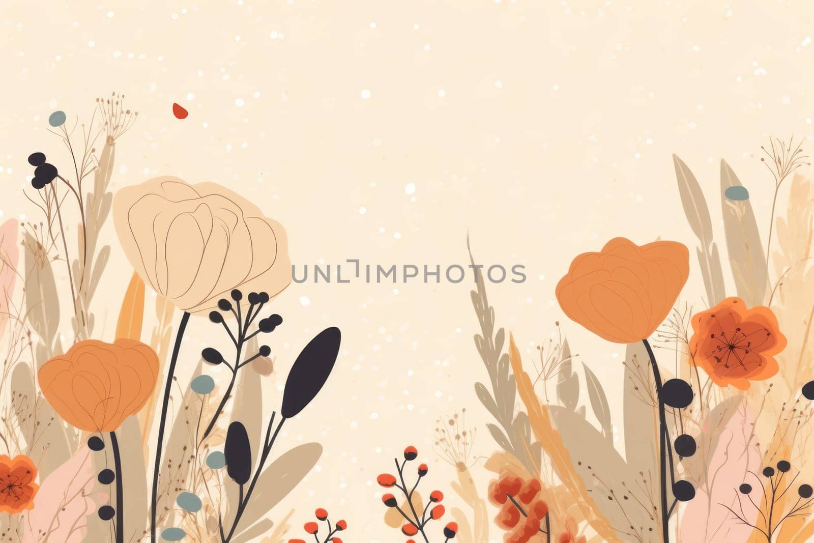 background with simple drawn flowers and fall things, Generative AI.
