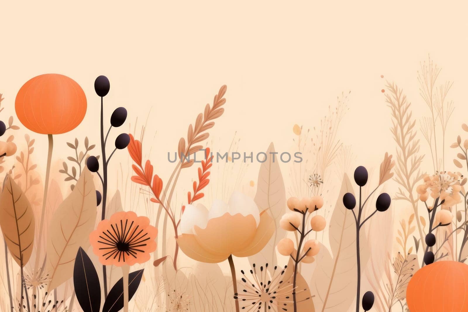 background with simple drawn flowers and fall things, Generative AI.