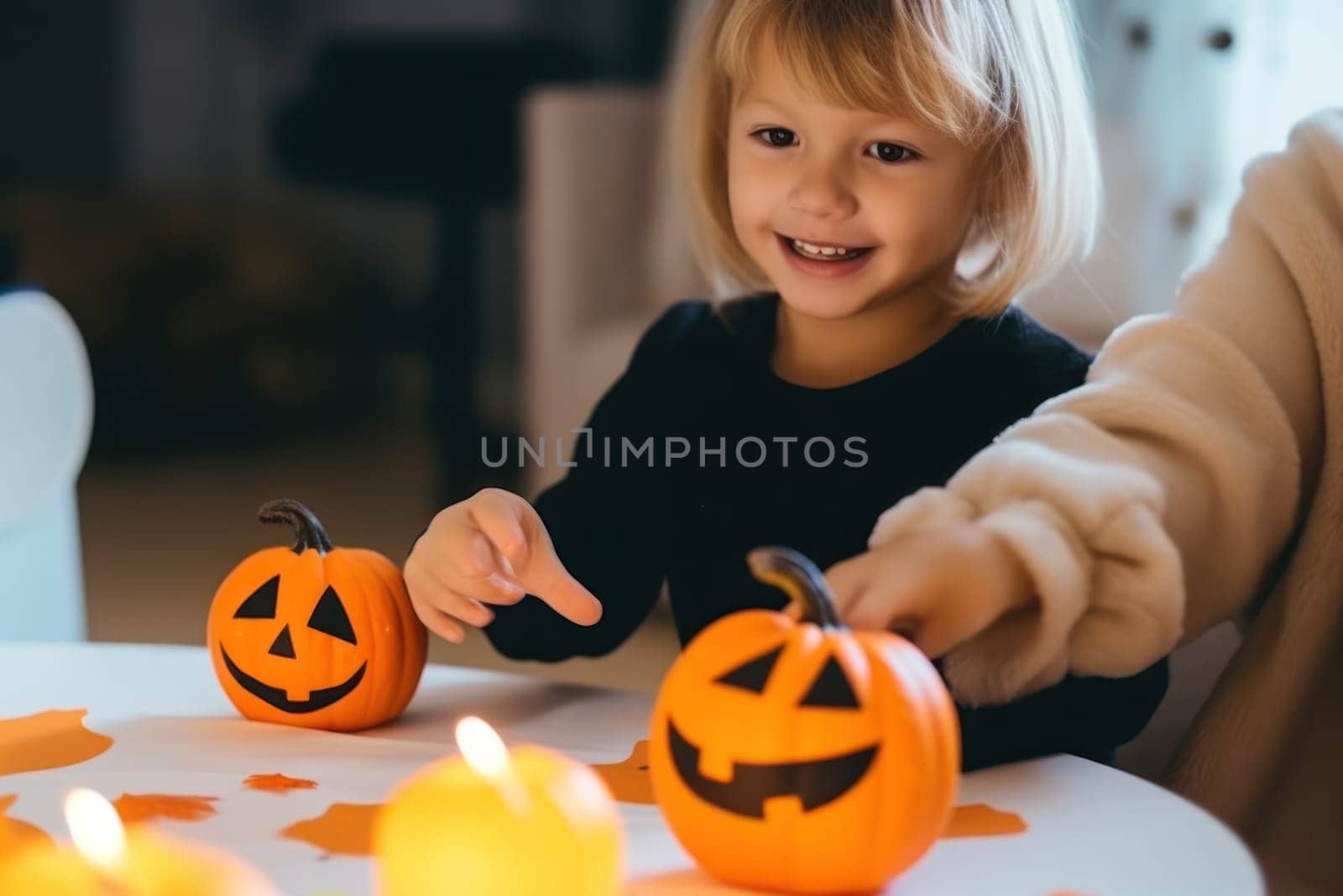 family celebrating halloween event together.