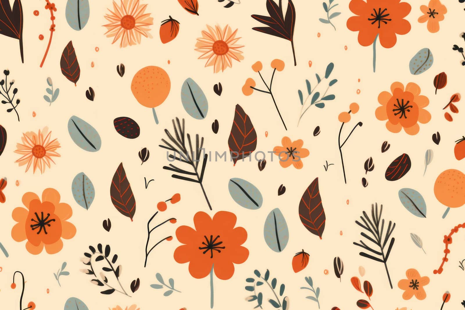 background with simple drawn flowers and fall things, Generative AI.