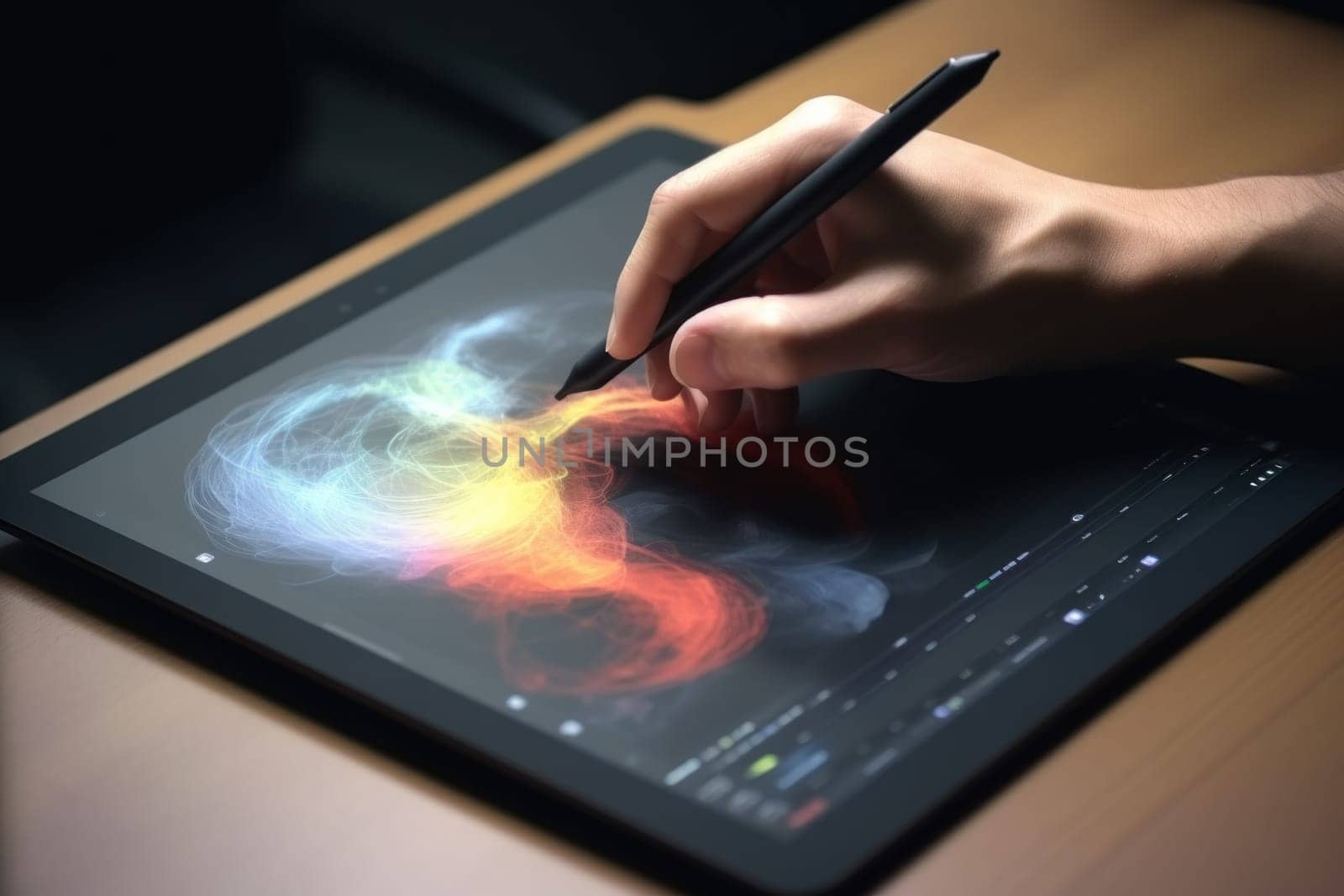 Close up of a Graphic Designer hand drawing on a digital tablet.