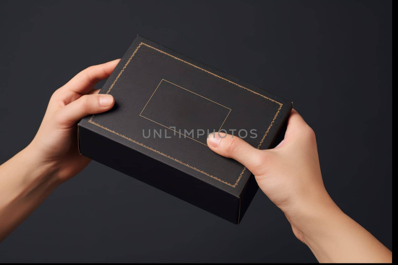 a hand holding a mailing box mockup delivery service concept photo.