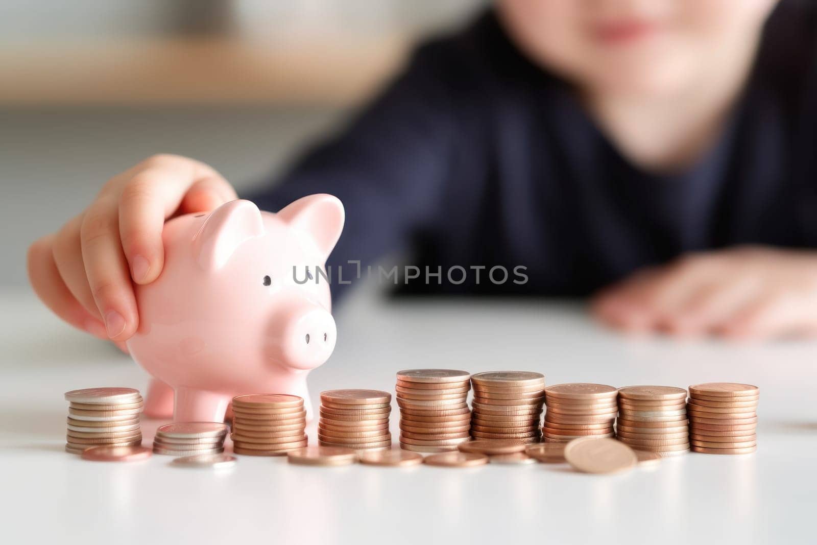 Piggy bank with falling coins. Savings and investment. Generative Ai.