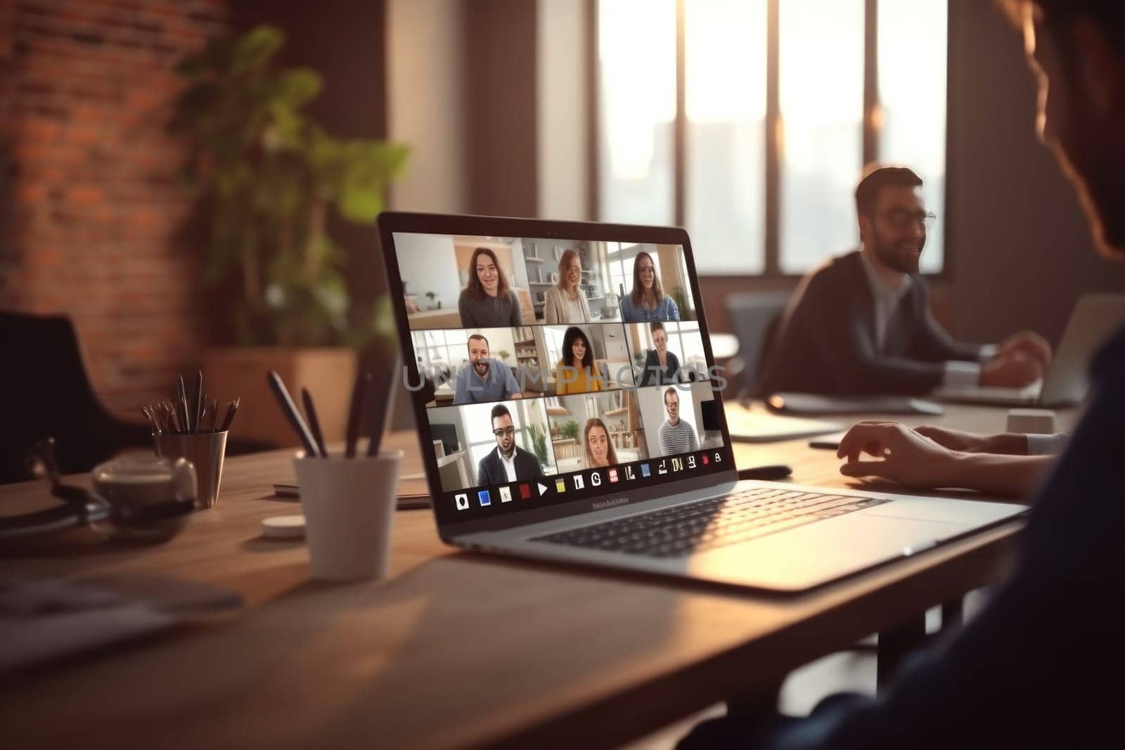 Business team in video conference, Business meeting on video call, conference meeting, Generative AI.