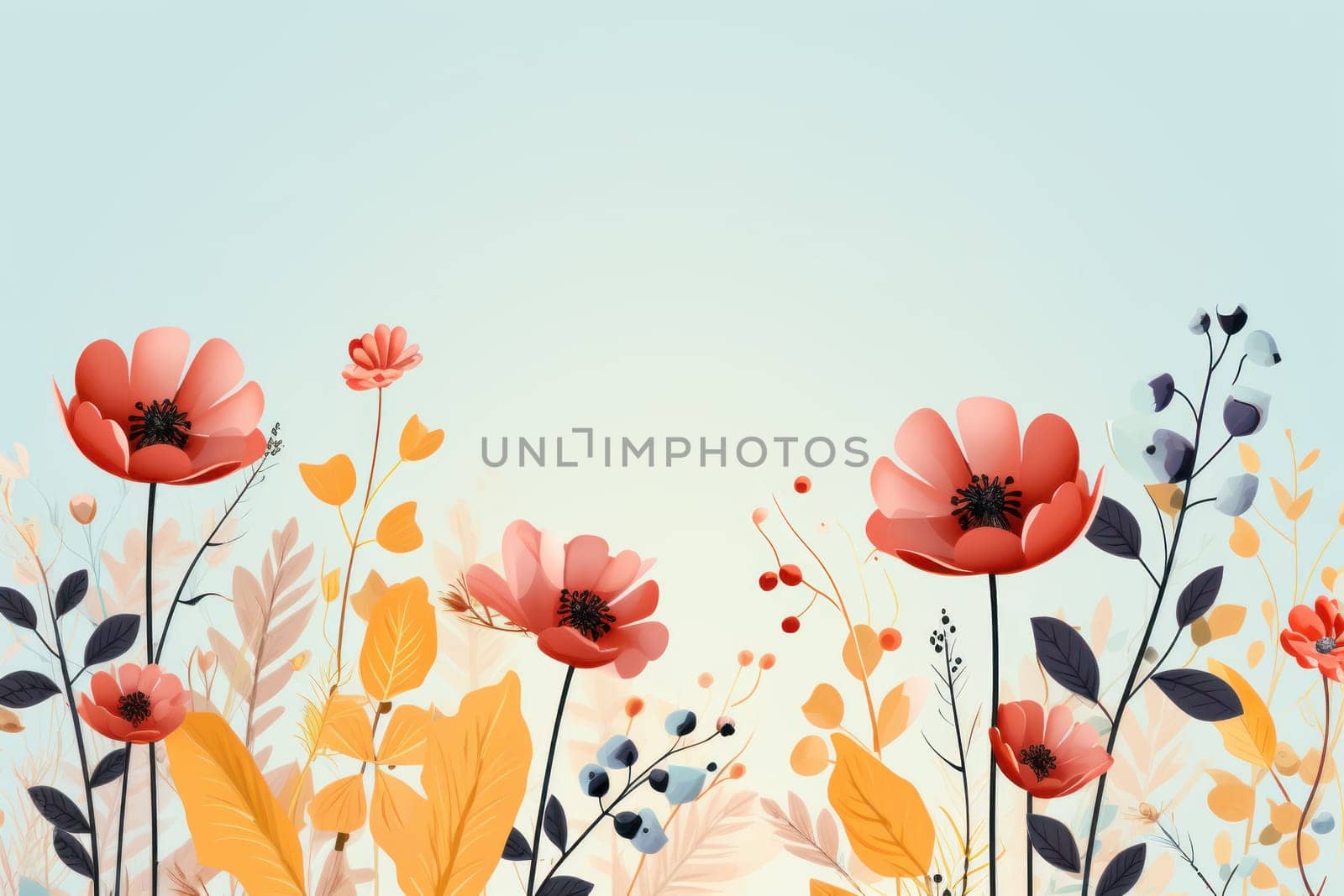 background with simple drawn flowers and fall things, Generative AI.