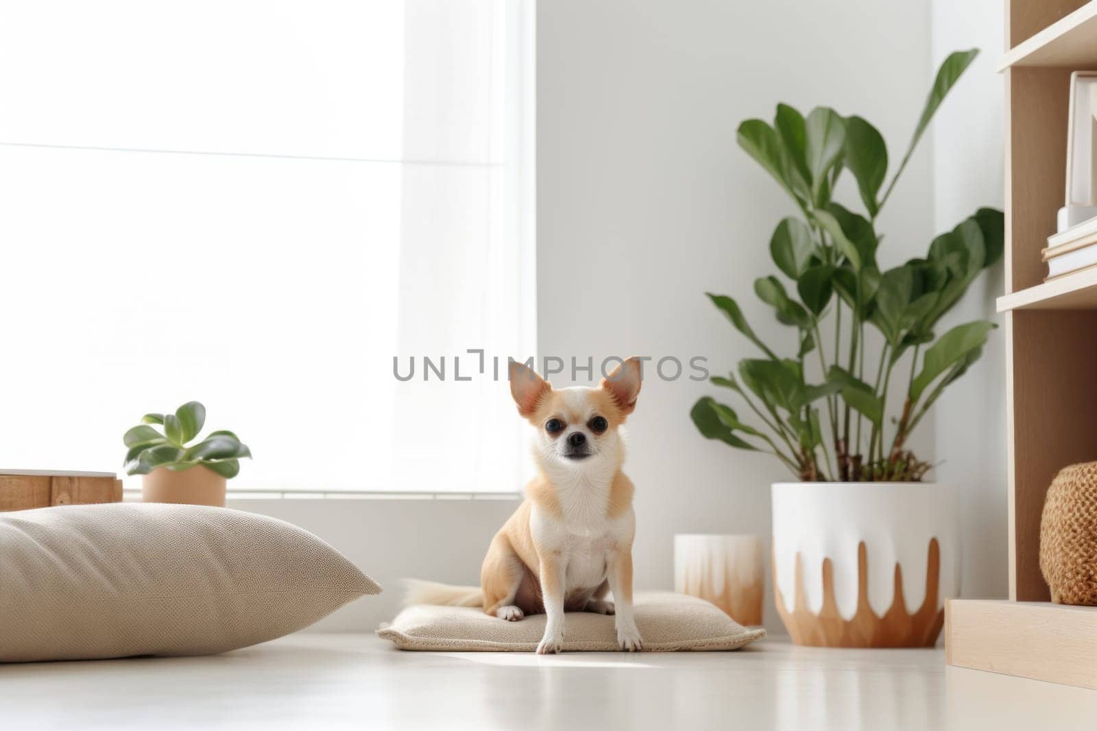 Photo of Dog in Modern living room interior.