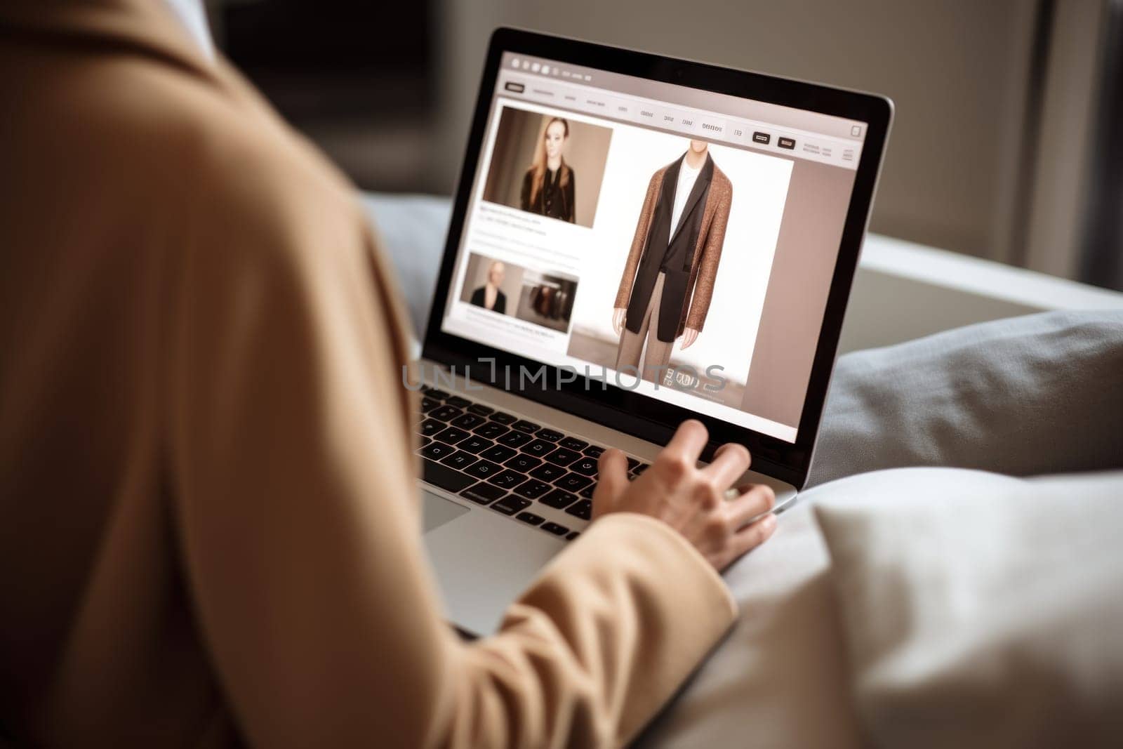 A person using a laptop to browse and shop for fashion online.