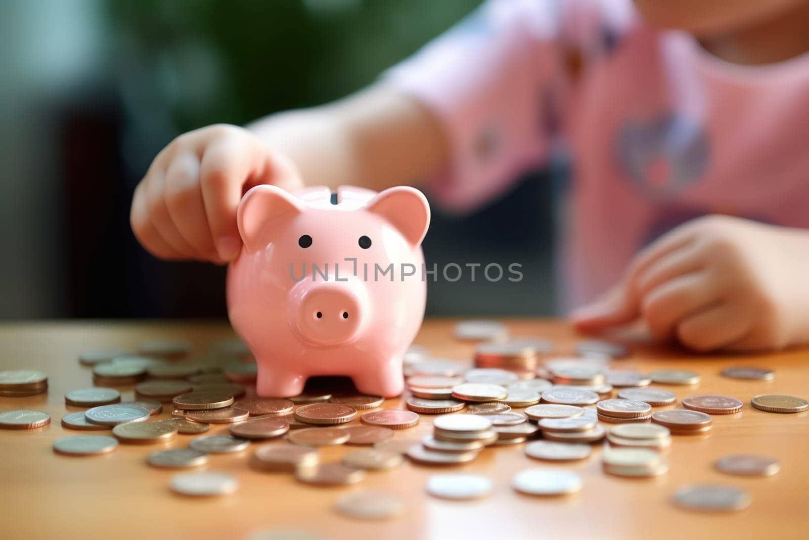 Piggy bank with falling coins. Savings and investment. Generative Ai.