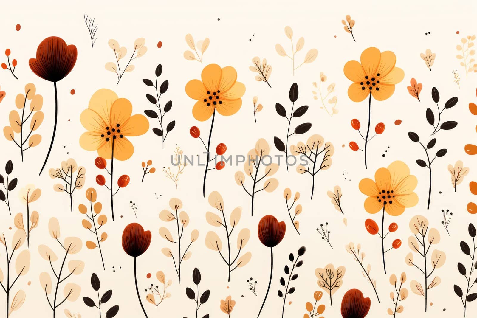 background with simple drawn flowers and fall things, Generative AI.