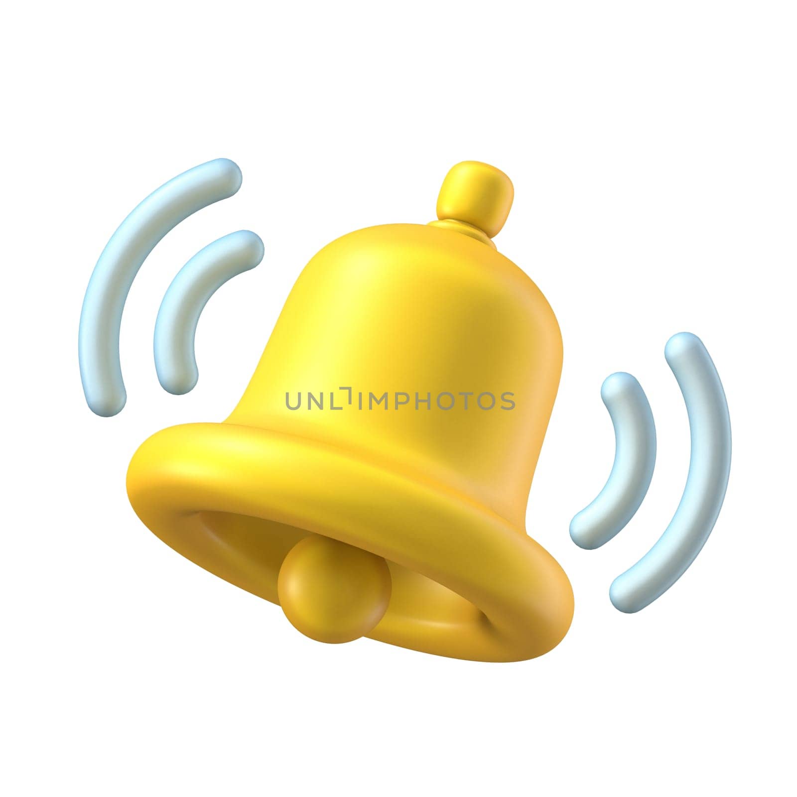 Notification bell with blue waves 3D rendering illustration isolated on white background