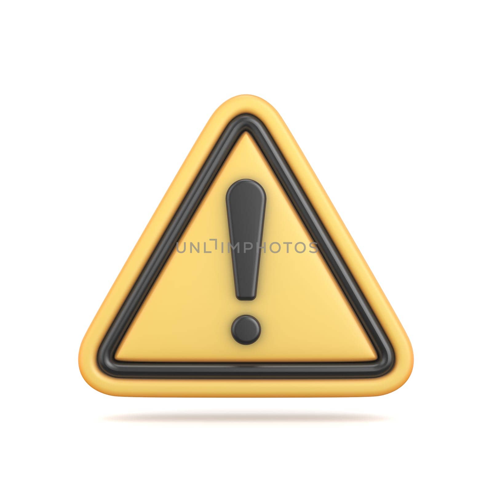 Traffic sign Yellow triangle warning sign 3D rendering illustration isolated on white background