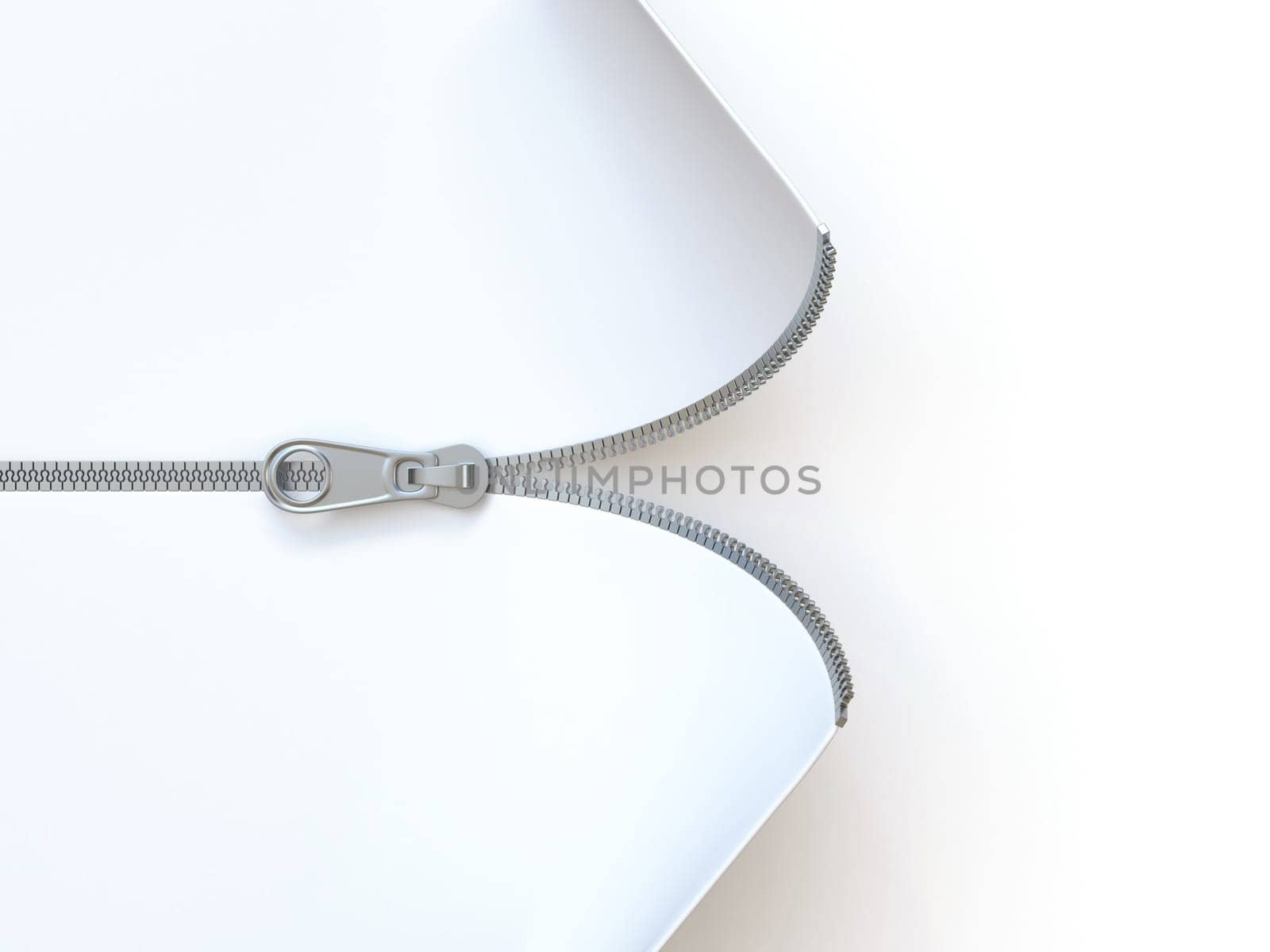Horizontal zipper two side opened 3D rendering illustration isolated on white background