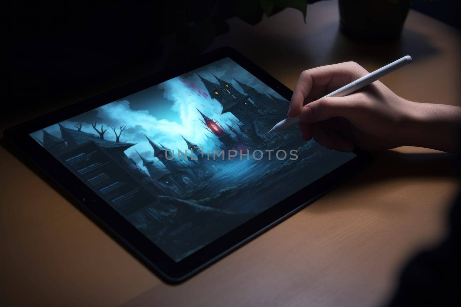 Close up of a Graphic Designer hand drawing on a digital tablet.