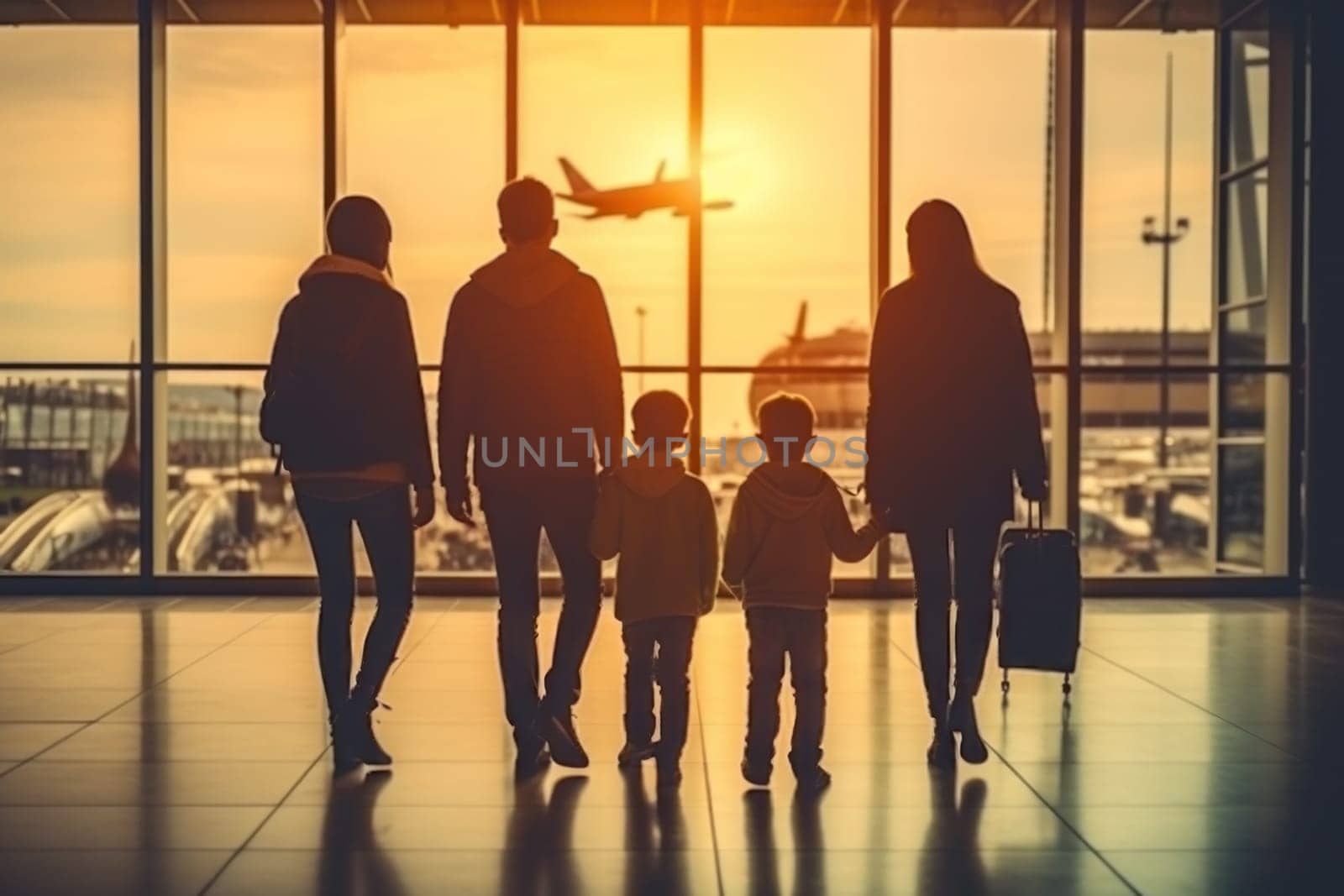 Family Trip Concept, family travel at airport,Time for family vacation, Generative AI.