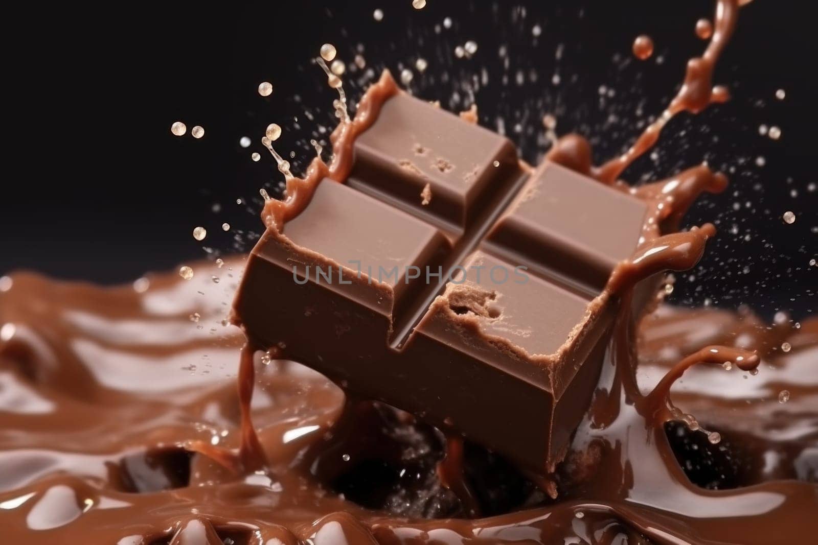 pieces of chocolate with chocolate splash.