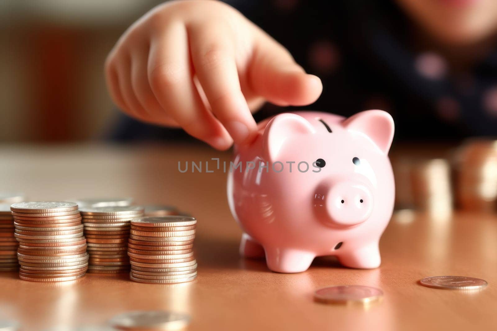 Piggy bank with falling coins. Savings and investment. Generative Ai.