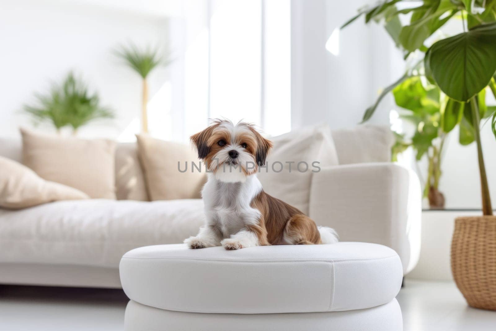 Photo of Dog in Modern living room interior.