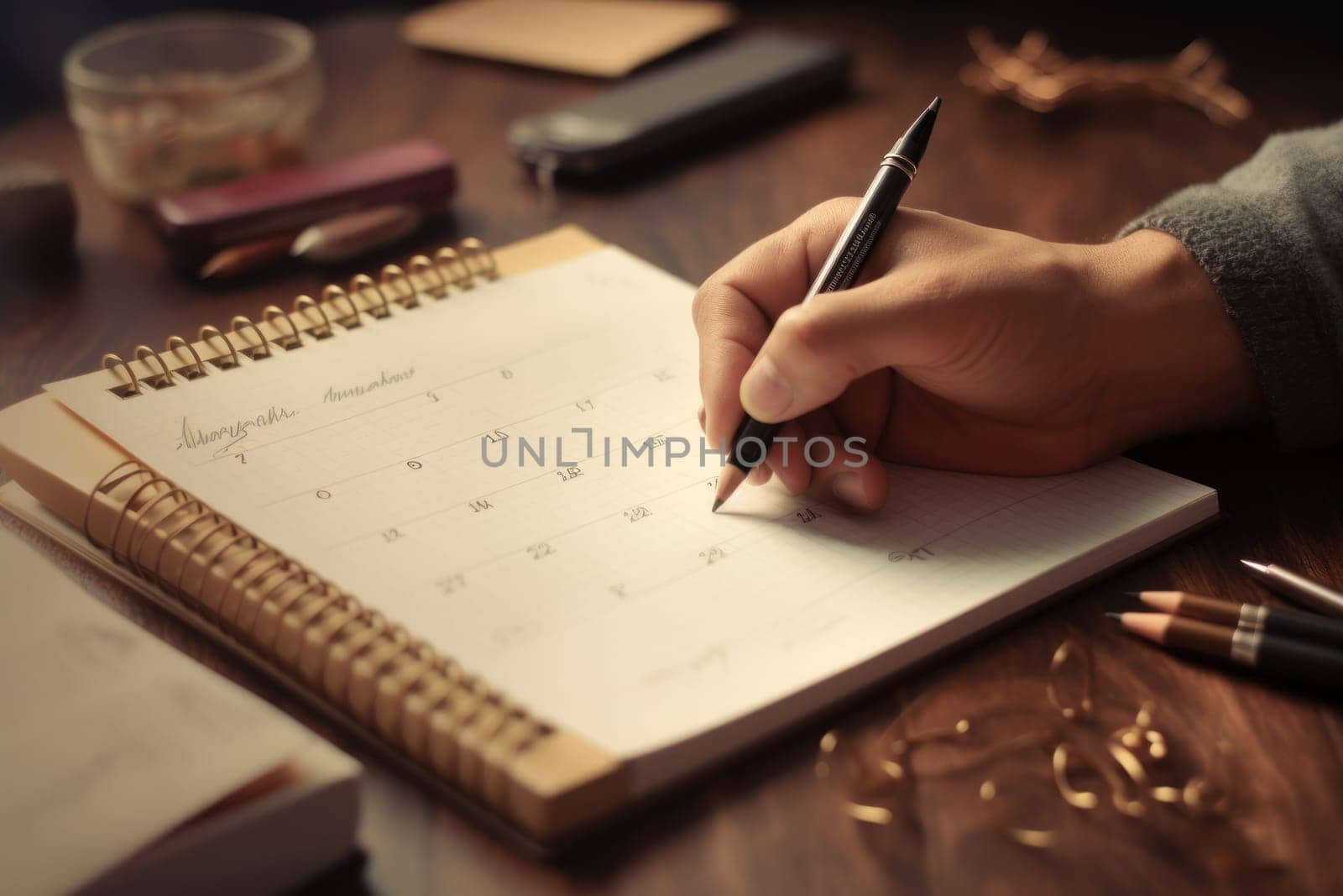 Stock image of a content calendar for planning, Concept of daily planning.