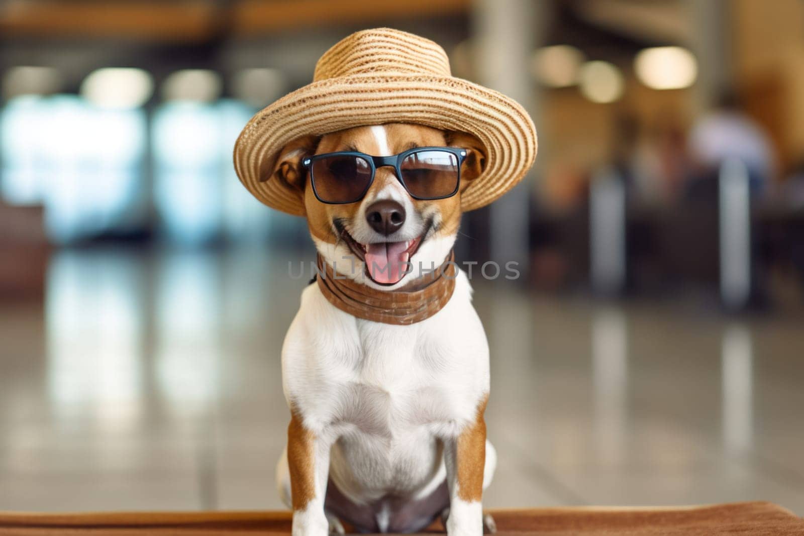 Car trunk with cute Dog and luggage Dog Travel concept Generative AI.