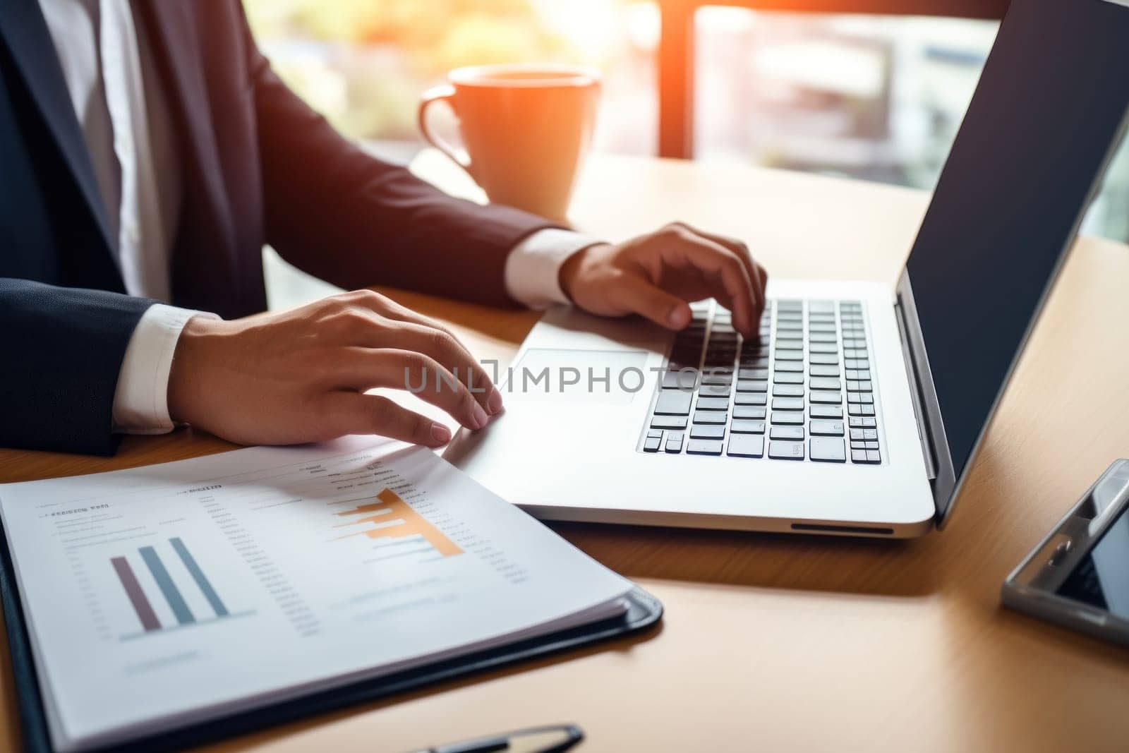 Business desk concept, laptop and coffee and calculator on desk.