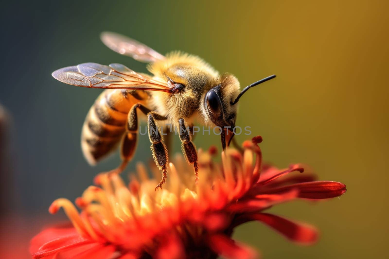 Honey, Close up product of honey and bee.