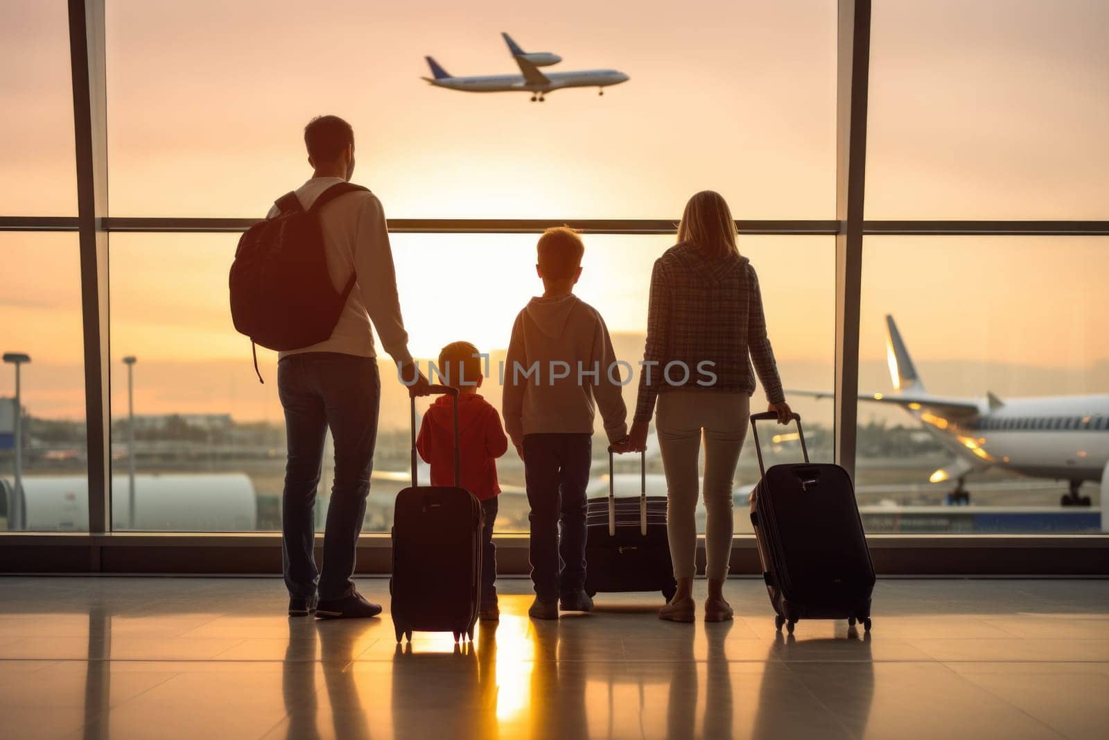 Family Trip Concept, family travel at airport,Time for family vacation, Generative AI.