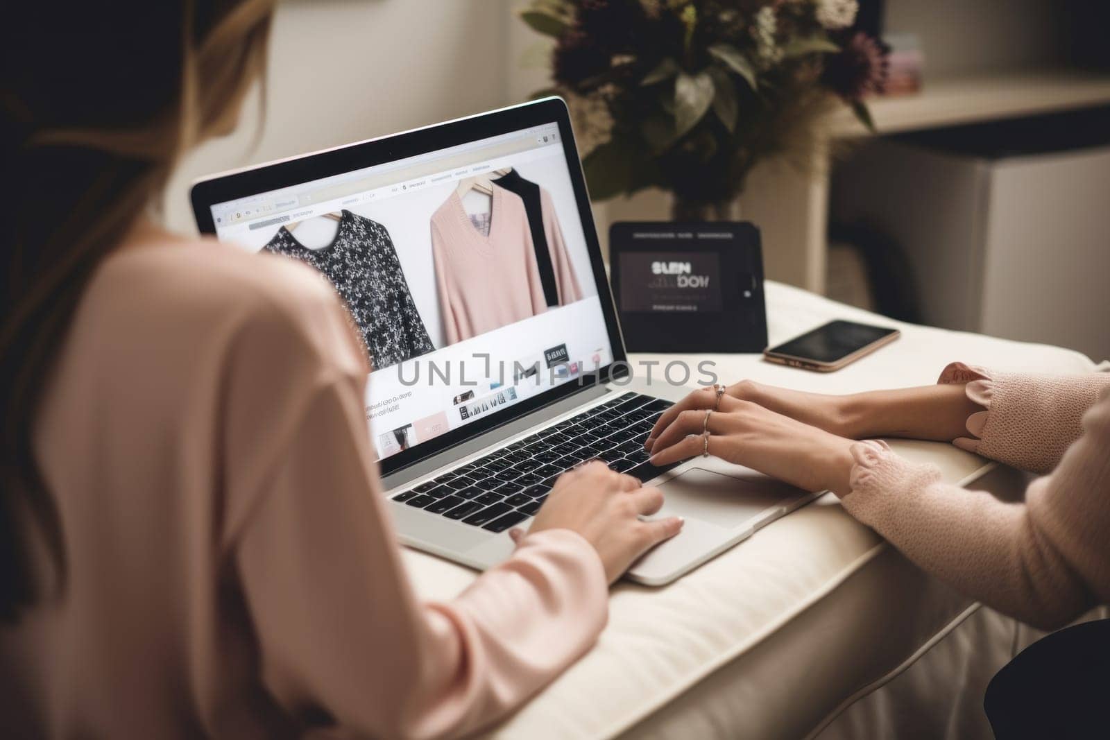 A person using a laptop to browse and shop for fashion online by nijieimu