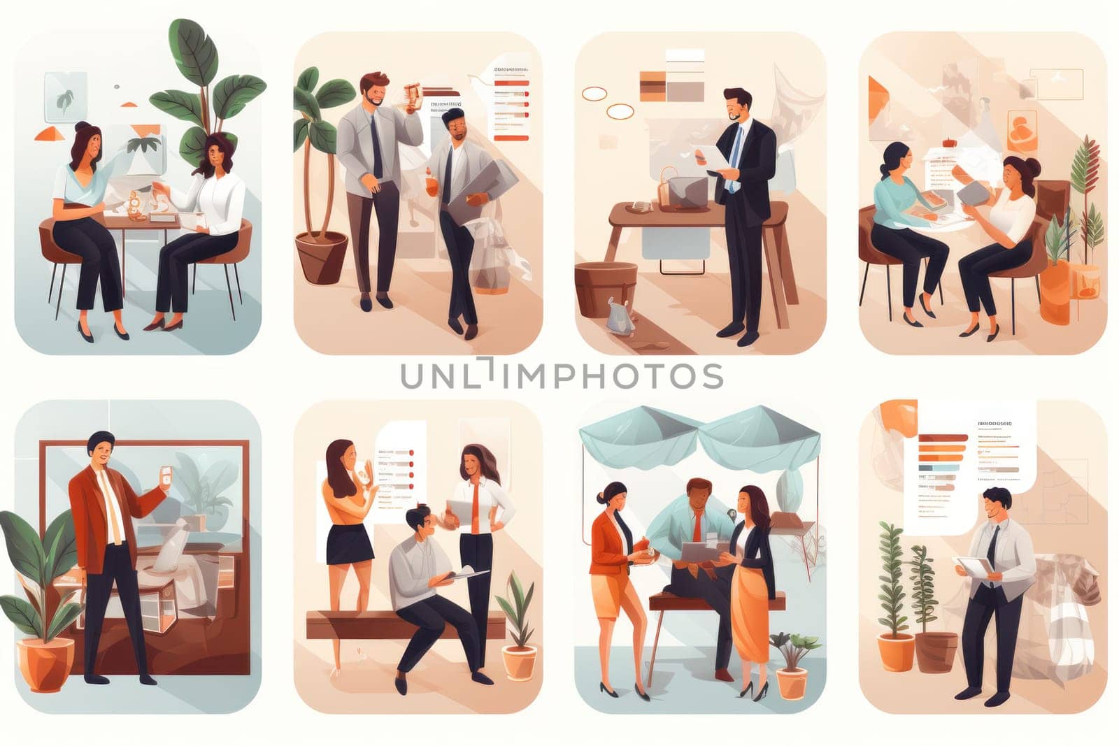 Business Marketing illustrations Mega set Collection of scenes taking part in business Generative AI.