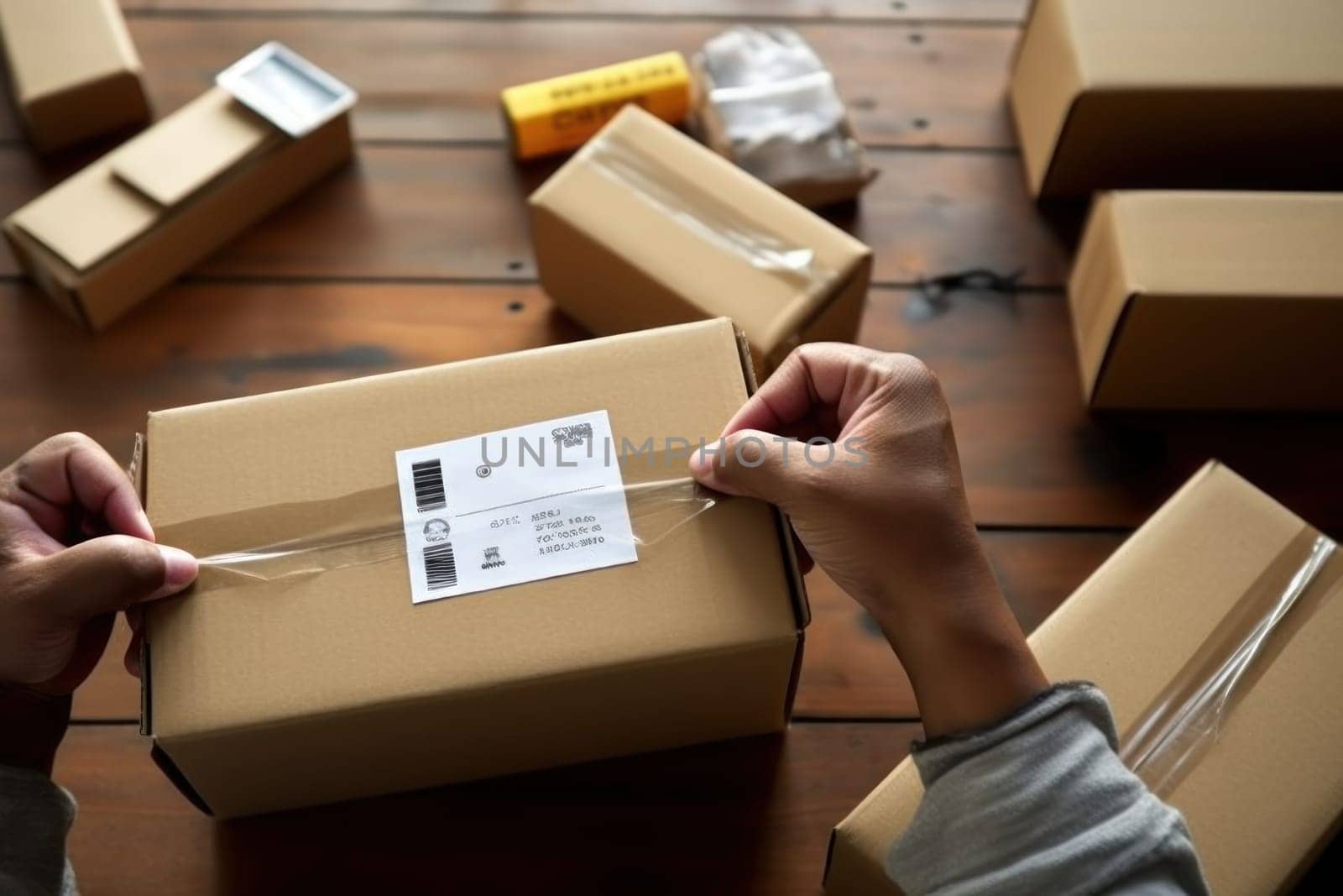using stickers to label packages for shipping, Warehouse Documents Checklist, Drop shipping company, Generative AI.