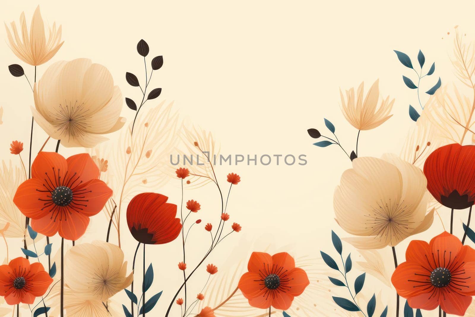 background with simple drawn flowers and fall things, Generative AI by nijieimu