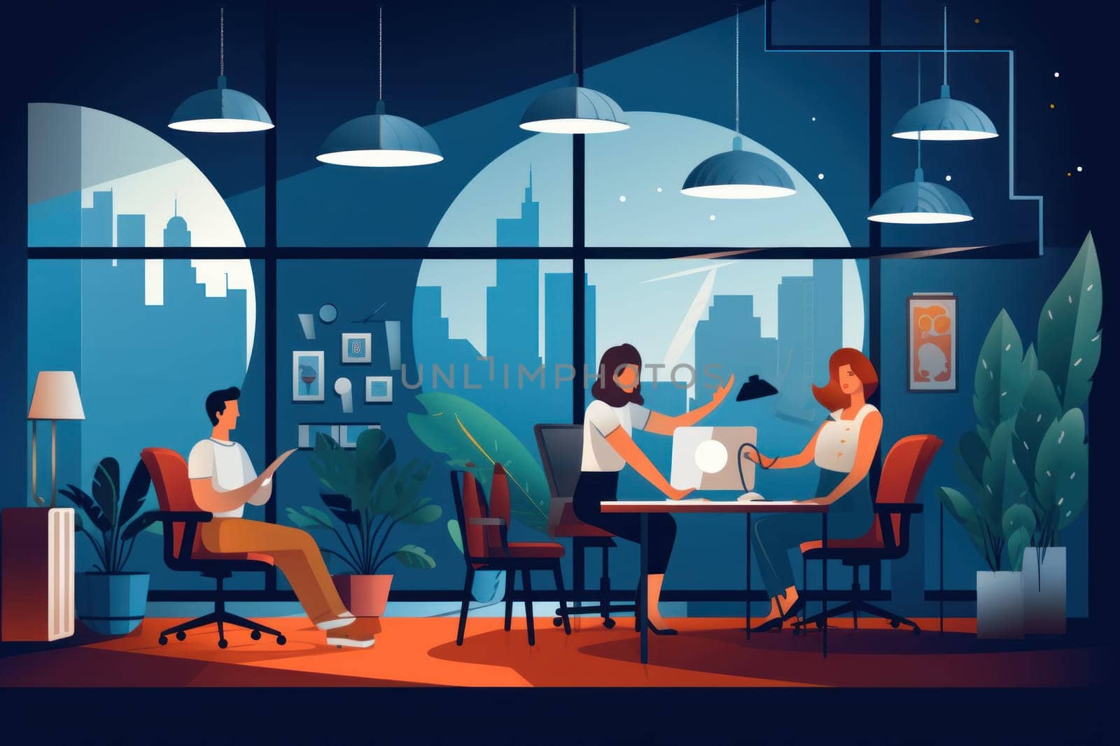 Group business team video conference meeting online concept. flat illustration cartoon character design concept, Generative AI.