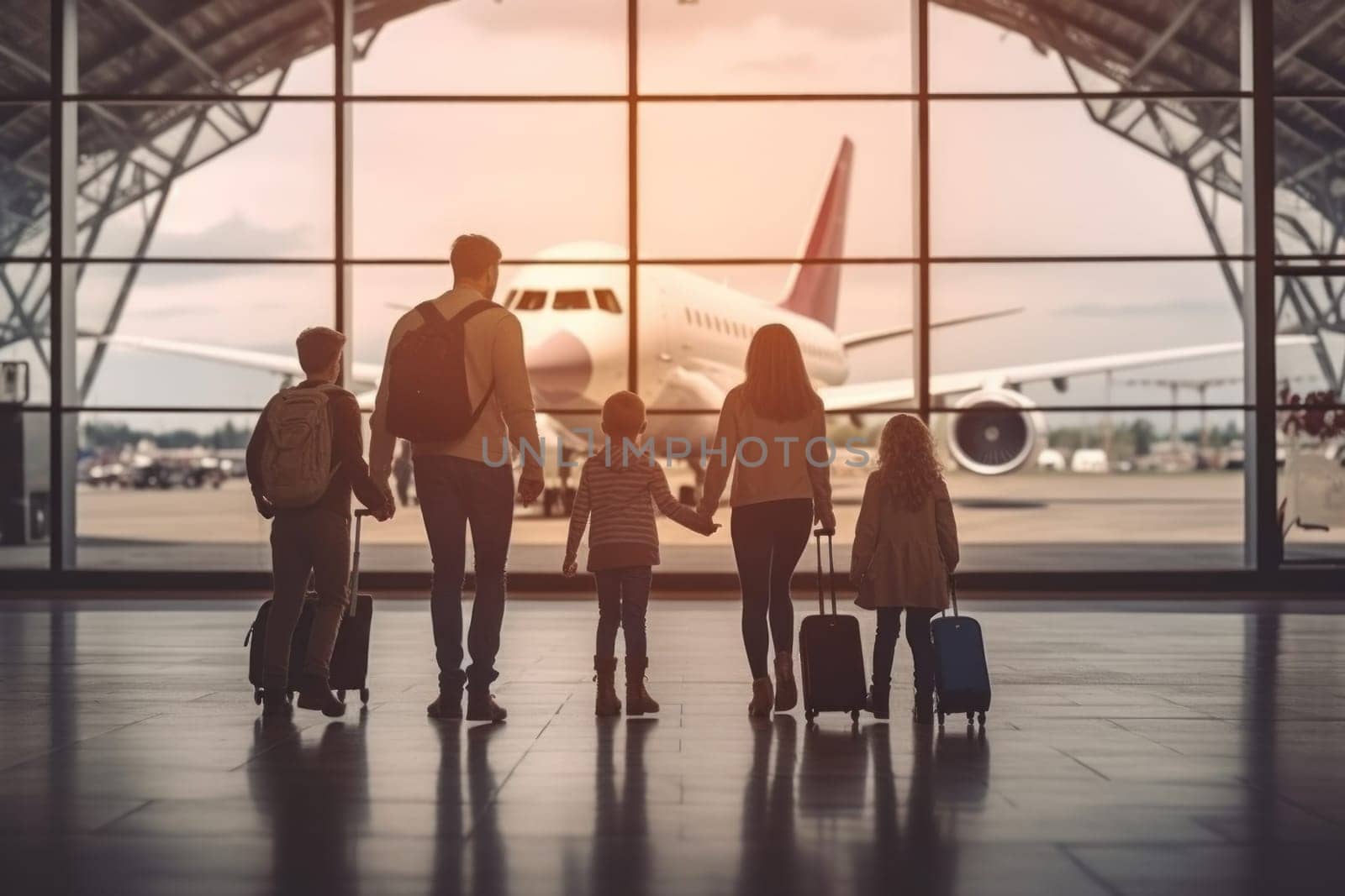 Family Trip Concept, family travel at airport,Time for family vacation, Generative AI.