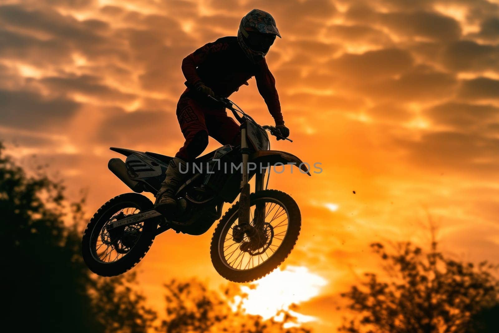 Photo of motocross jump silhouette with natural background.