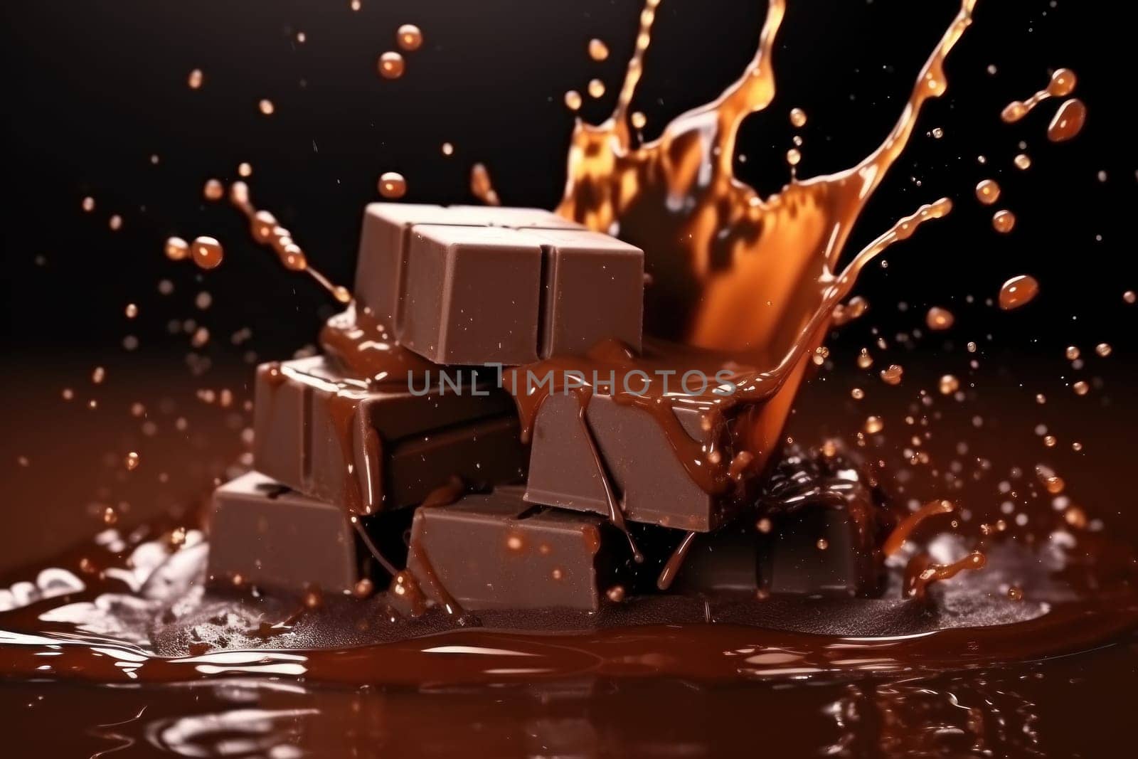 pieces of chocolate with chocolate splash.