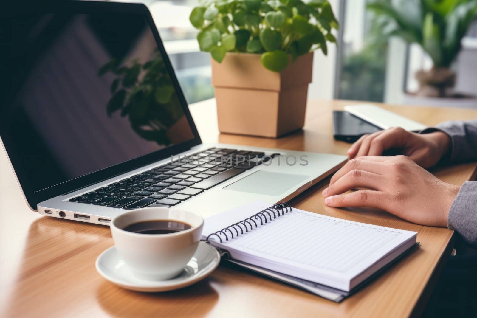 Business desk concept, laptop and coffee and calculator on desk.