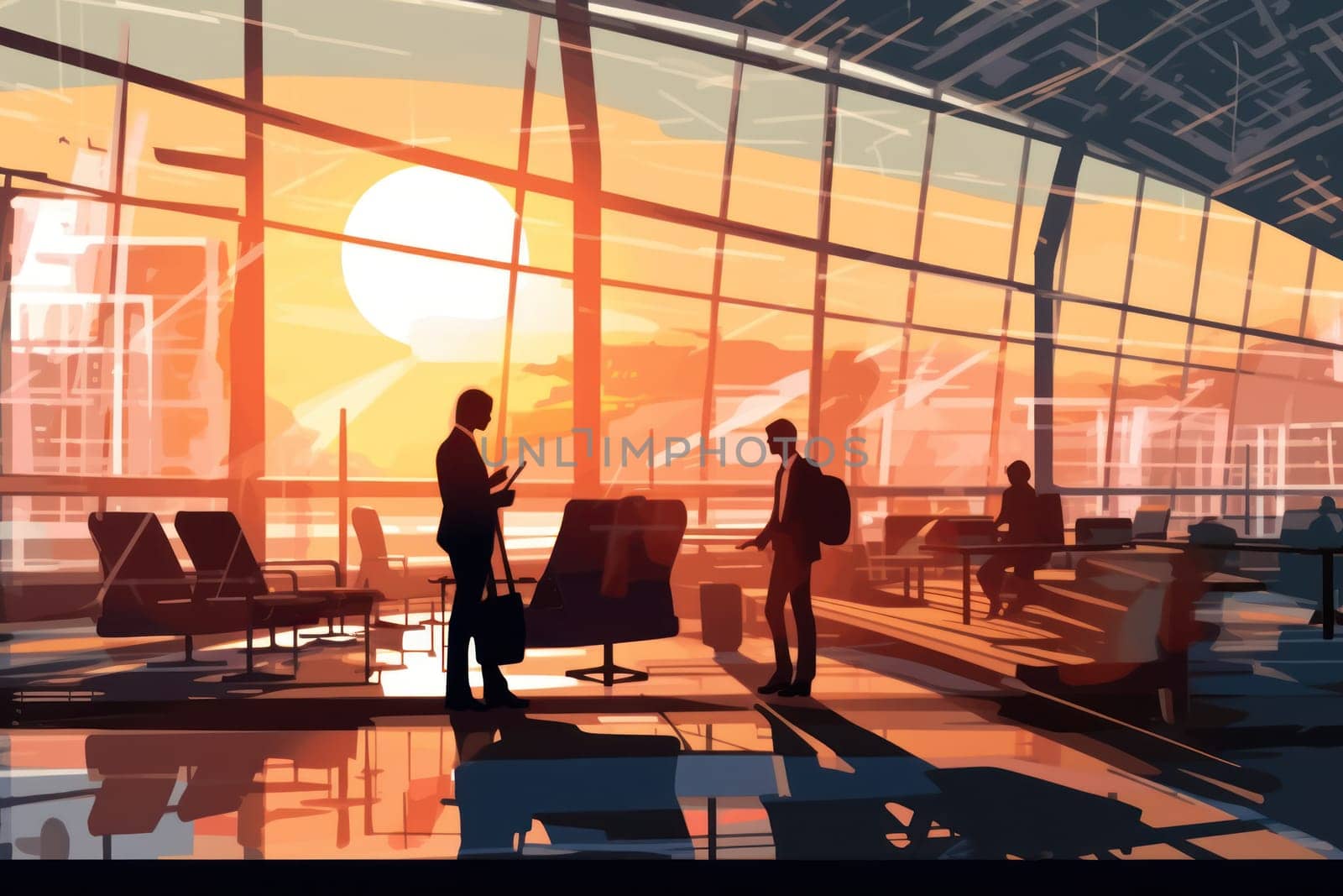 Man at airport lounge and using mobile phone, Businessman working and using mobile at busy time on airport, Generative AI.