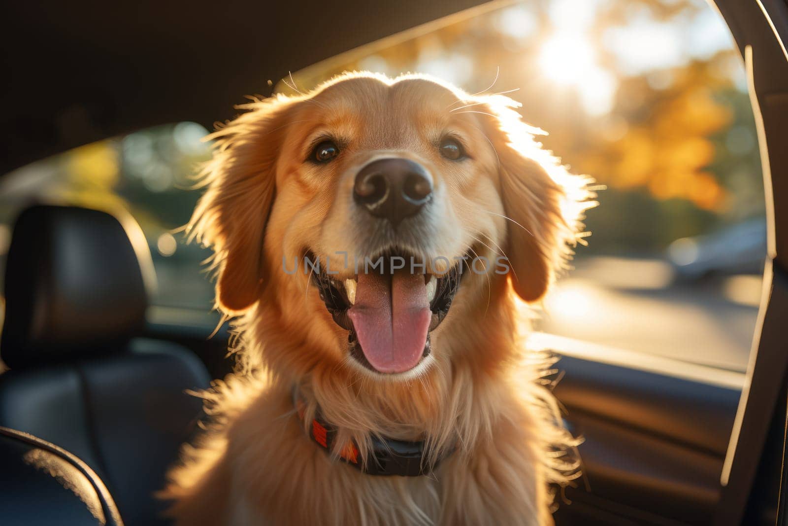 Car trunk with cute Dog and luggage Dog Travel concept Generative AI.