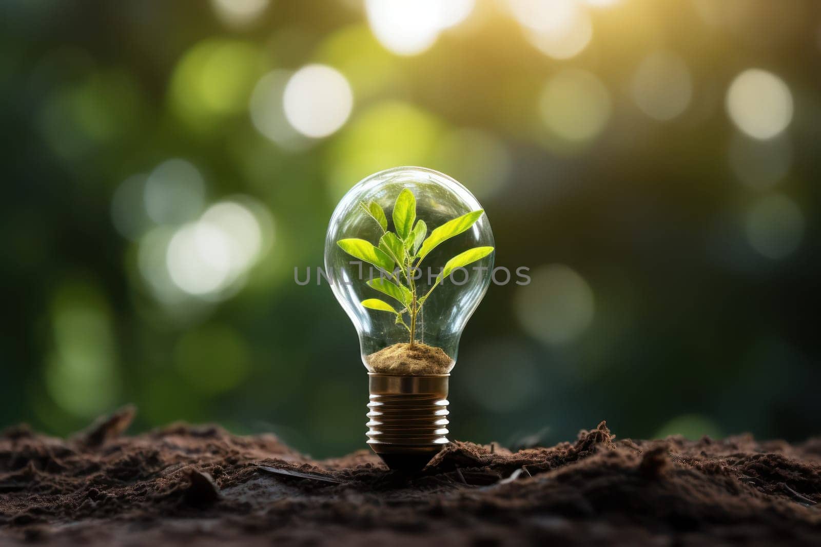 Green eco friendly lightbulb, green energy innovation concept, Generative AI.