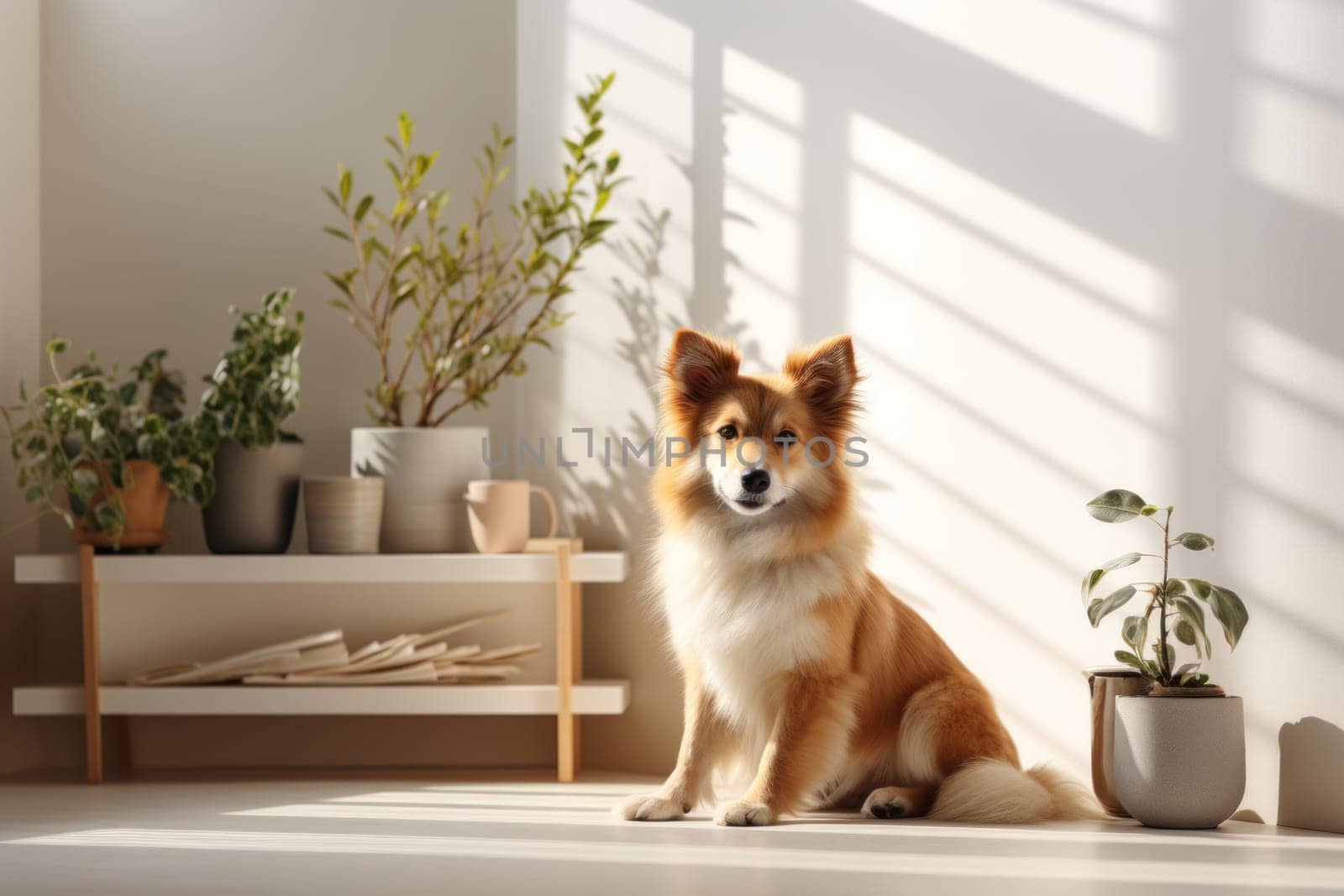 Photo of Dog in Modern living room interior.