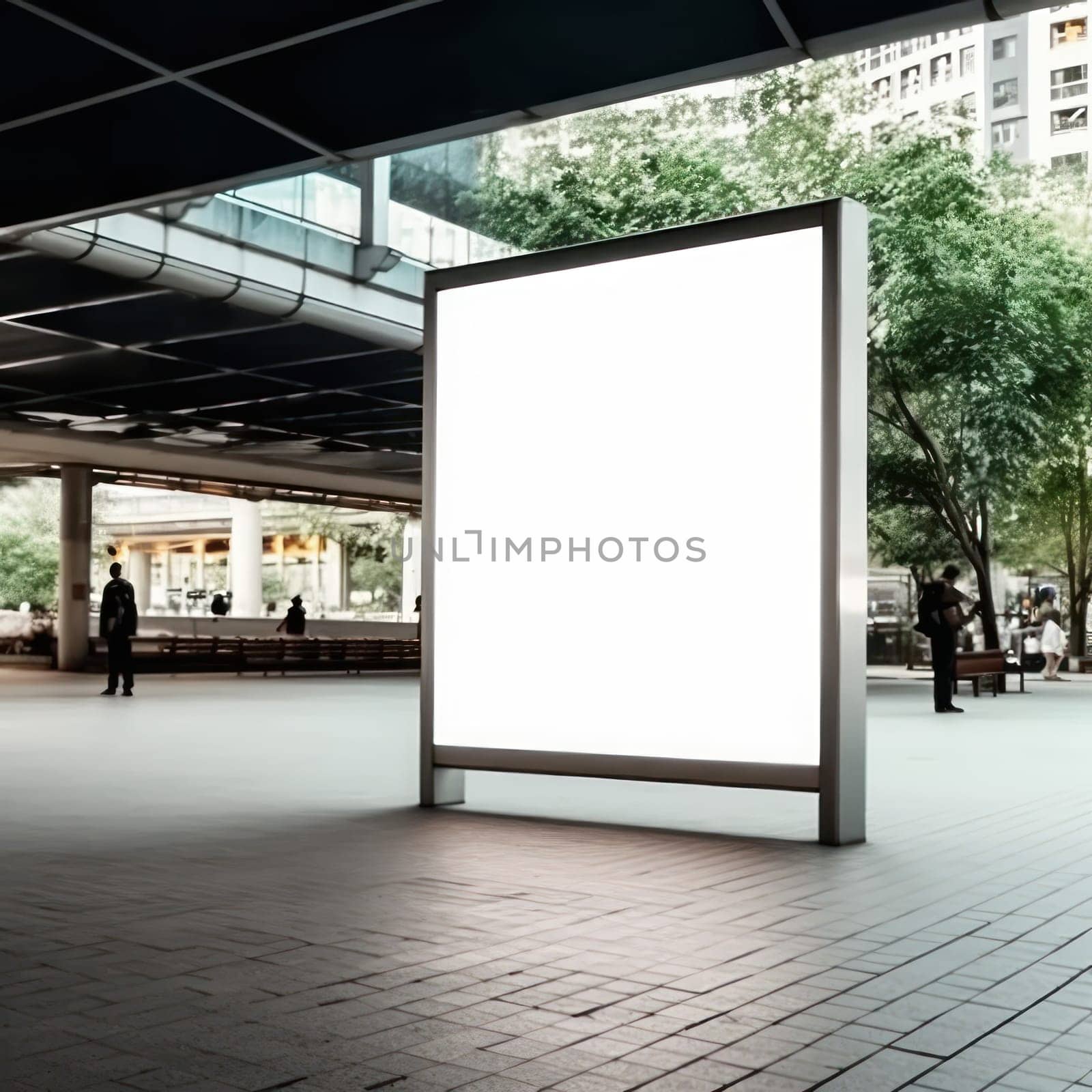 Blank billboard indoors outdoors, Generative AI.