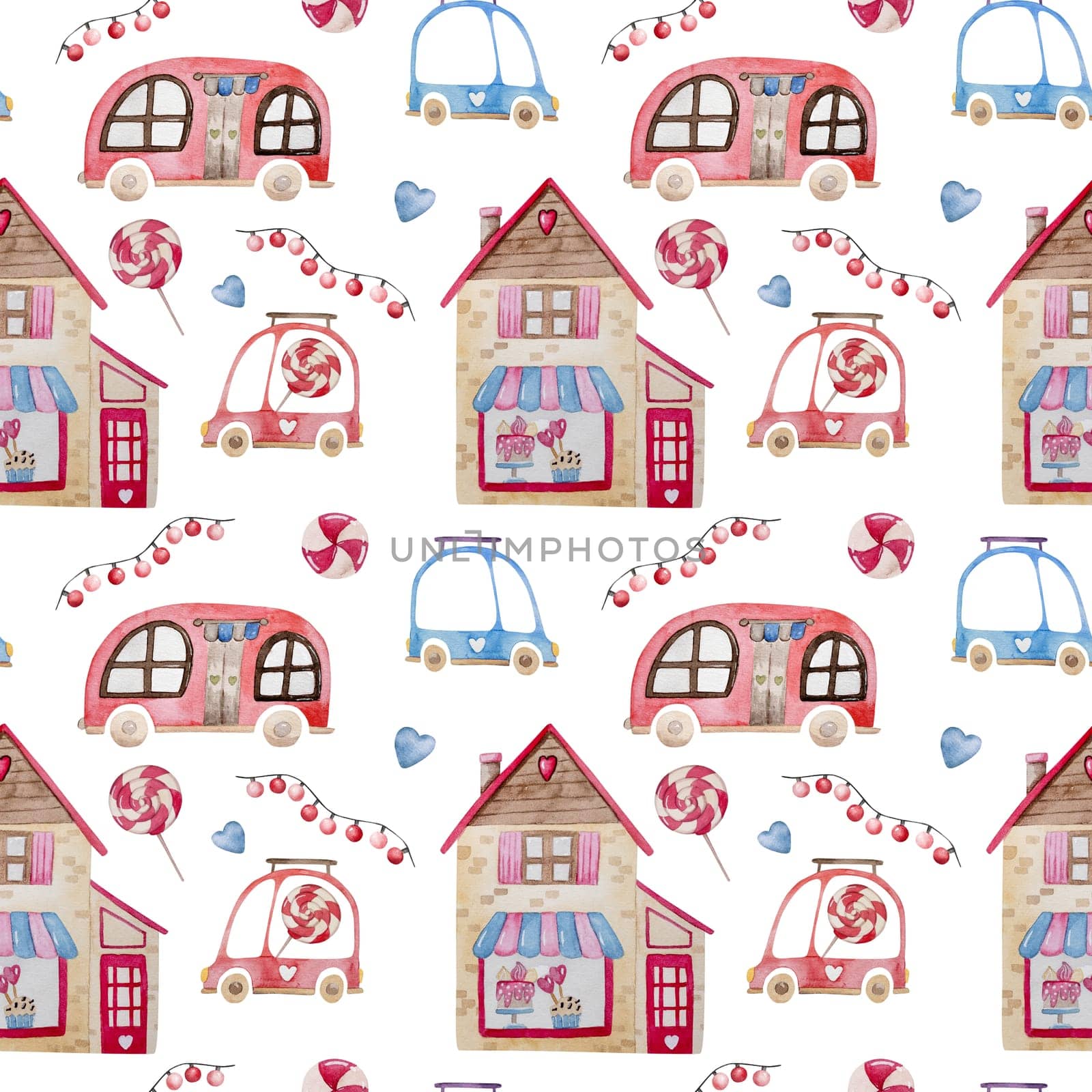 Hand-Painted Watercolor Illustration Of A Seamless Valentine'S Day Pattern by tan4ikk1