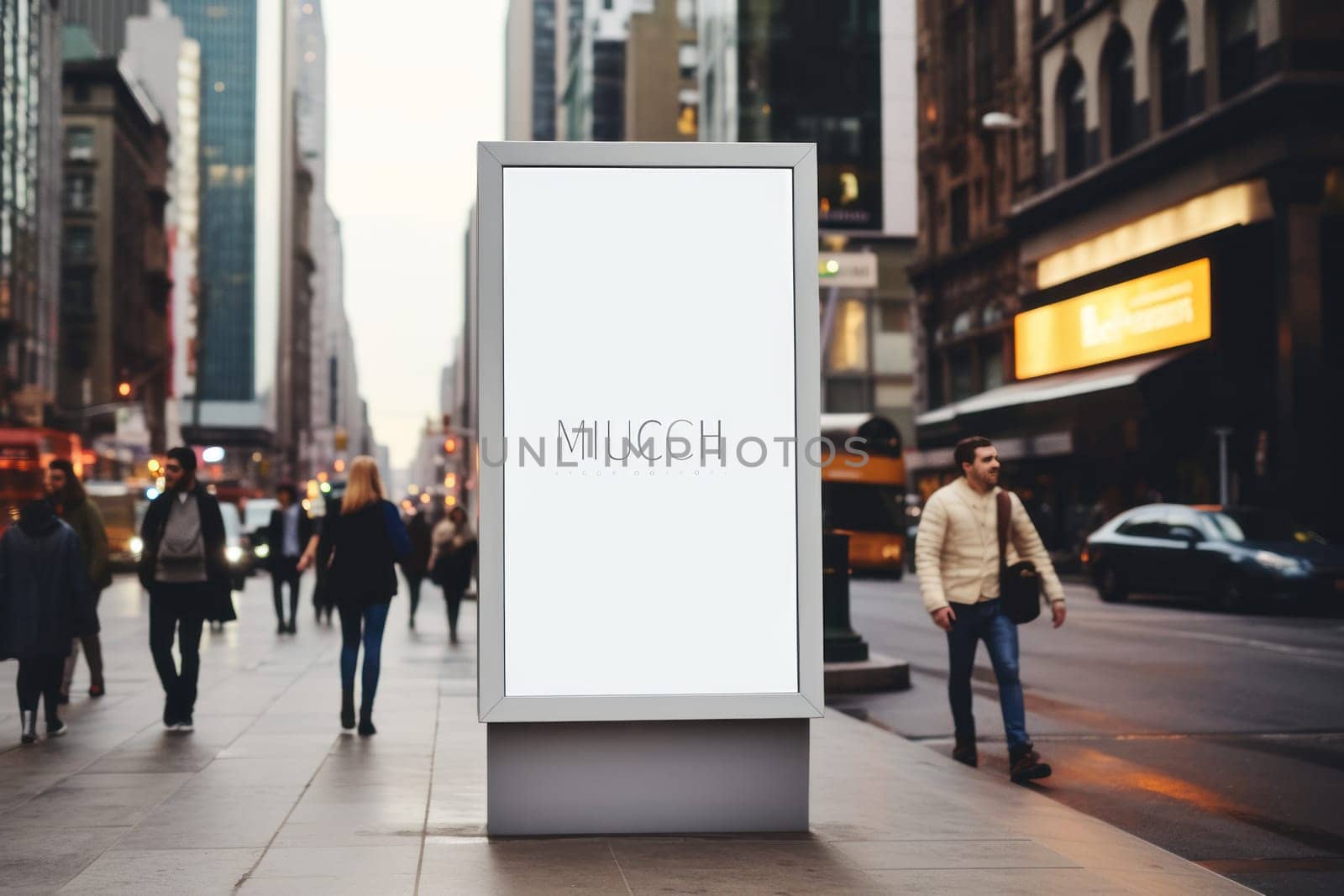 Digital Media Blank white mock up of advertising light box billboard at city background, advertising, Generative AI.