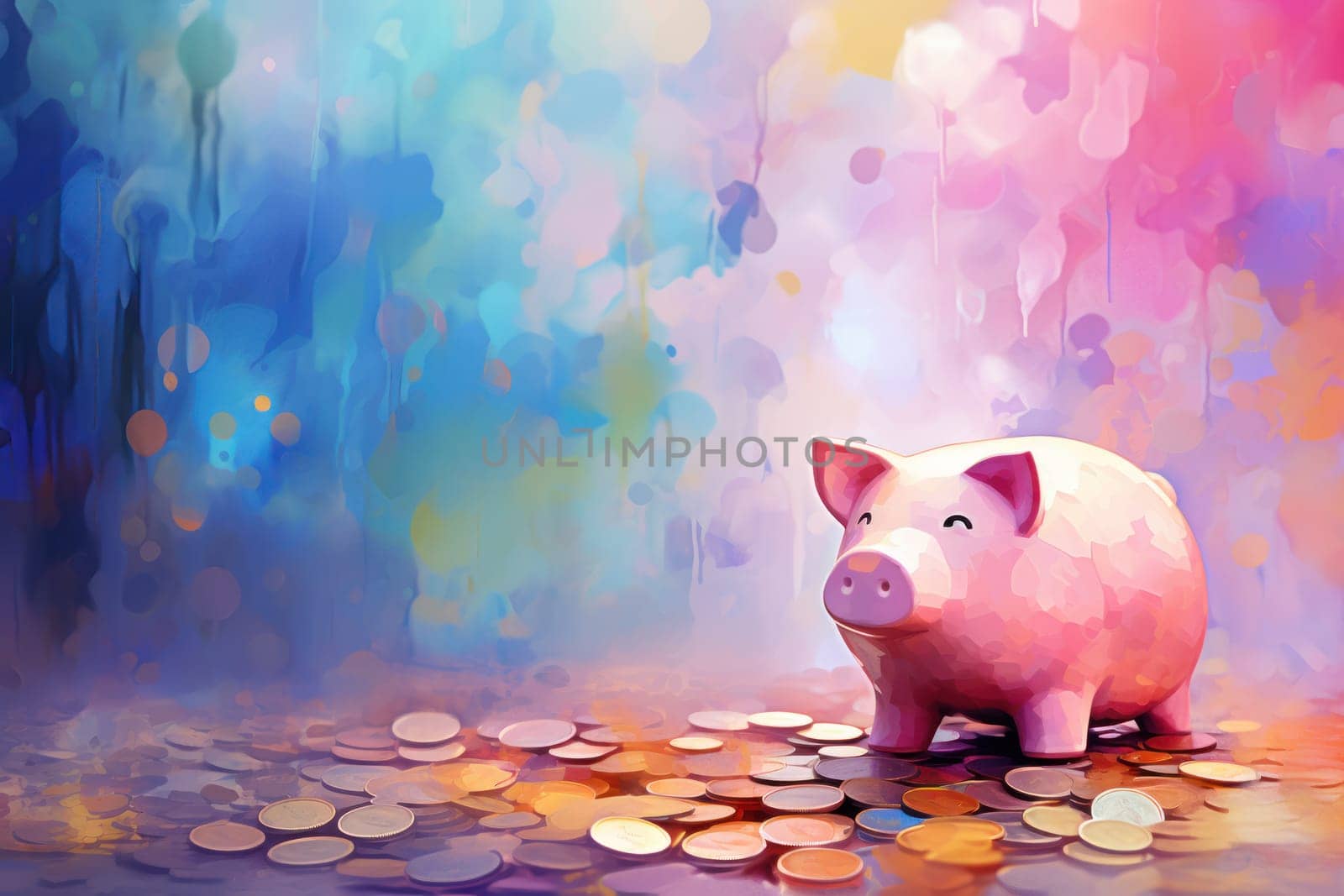 A lot of dollar money with piggy bank.