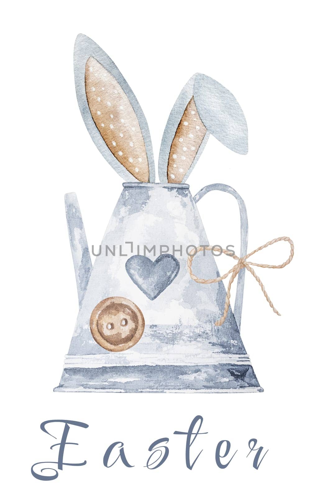 Easter postcard with watering can, bunny eard and text by tan4ikk1