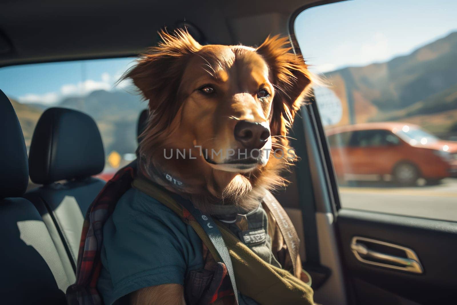 Dogs kids relax A Vacation time,travvel trip, funny Generative AI.