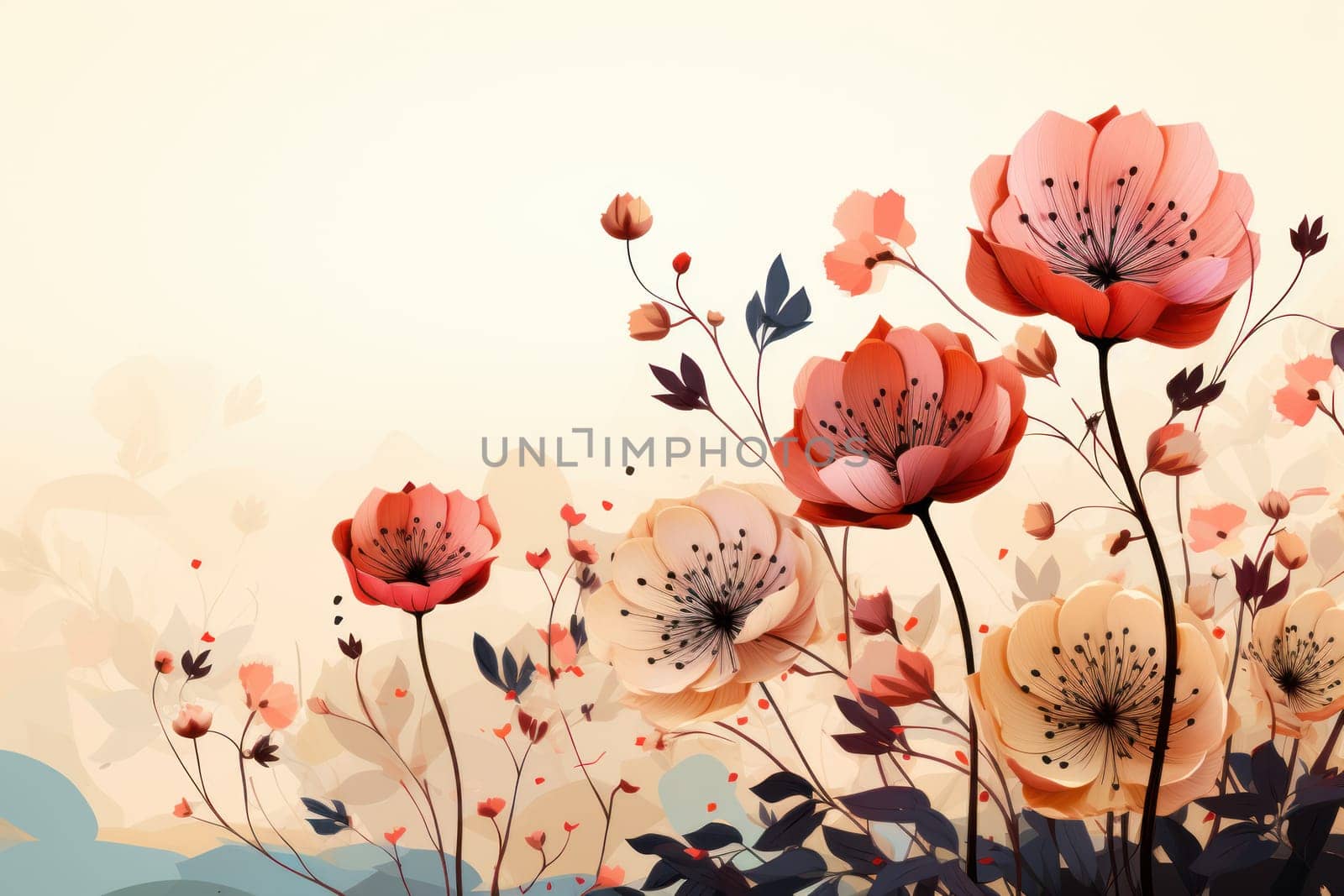 background with simple drawn flowers and fall things, Generative AI.