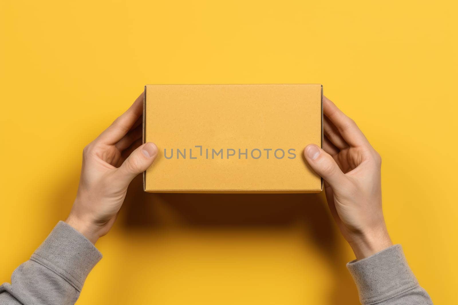 a hand holding a mailing box mockup delivery service concept photo.