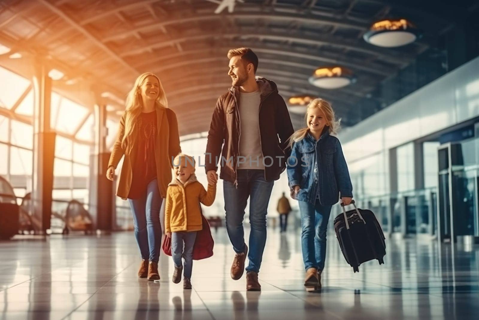 Family Trip Concept, family travel at airport,Time for family vacation, Generative AI.