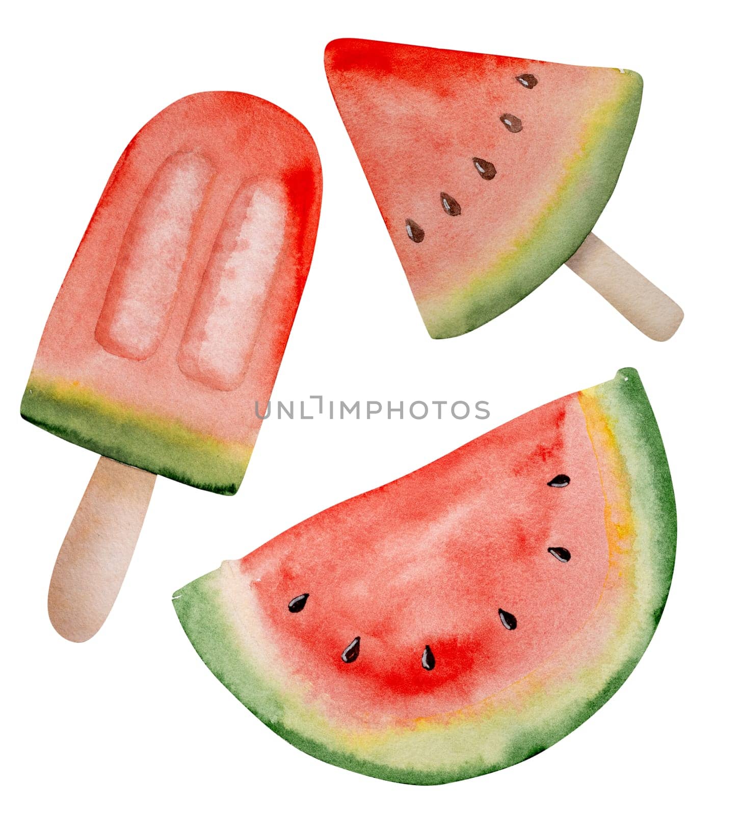 Hand-Painted Watercolor Of Watermelon And Watermelon Ice Cream by tan4ikk1